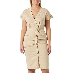 Pinko agypato linnen jurk stretch dames, C28_beige amandelglas, 34 NL