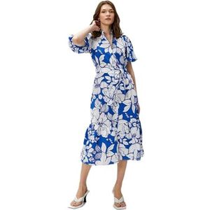 Koton Dames shirt jurk midi bloemen pofmouwen, Blue Design (6D0), 34