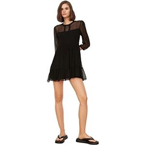 Trendyol Damesjurk met zwarte vetersluiting, zakelijke casual jurk, maat 36