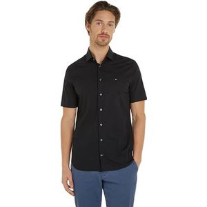 Tommy Hilfiger Heren Core Cl Flex Poplin Sf Shirt S/S Overhemden, Zwart, 44W, Zwart, 46 NL