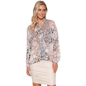 Makadamia Blouse voor dames M586, chiffon 37 wit + zwart + grijs, maat 36/38, Chiffon 37 Wit + Zwart + Grijs, 36-38