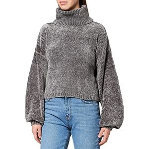 Urban Classics Dames gebreide trui korte oversized sweater, coltrui met brede ballonmouwen, geribbelde zoom, maat XS tot XL, asphalt, L