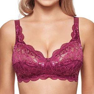 Susa Damesbeha zonder beugel van elastisch kant, latin beha zonder beugel voor dames - roze - 100B