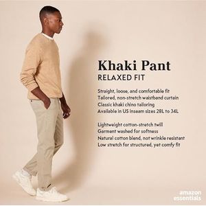 Amazon Essentials Heren Relaxed-Fit Casual Stretch Khaki, Donker Kaki, 32W x 29L