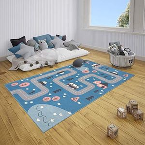 Hanse Home Vloerkleed voor kinderkamer, kindertapijt, Dream Street - jong meisjes, speeltapijt, laagpolig, modern, speelstraat, straatmotief, zachte pool, onderhoudsvriendelijk - hemelsblauw, 160 x