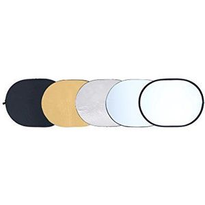 Rollei Professionele 5-in-1 vouwreflector 92 x 122 cm - ovale vouwreflector met verschillende hoezen (diffuser en zilver-, gouden-, witte en zwarte reflector), voor portretfotografie