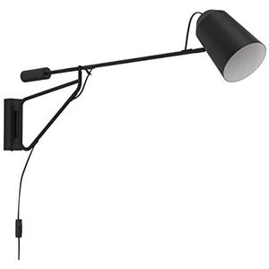 EGLO Wandlamp Loreto 1, flexibele muurlamp met zwenkarm, lamp wand binnen, wandverlichting voor woonkamer en slaapkamer, metaal in zwart en wit, leeslamp met E27 fitting
