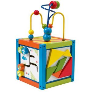 Roba Speelcentrum 'actieve kubussen', motoriek speelkubus voor baby's en peuters met motorieklus en verschillende pedagogische leerelementen, houten speelgoed