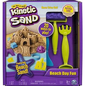 Kinetic Sand - Stranddagplezier-speelset met gereedschap voor kasteelvormen en 340 g natuurlijke speelzand - Sensorisch speelgoed