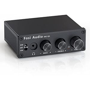 Fosi Audio - Q4 - Hoofdtelefoonversterker DAC - Zwart - 24bit/192 KHz, USB/Optical/Coaxial naar RCA AUX