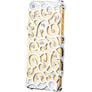 iCues Beschermhoesje voor Apple iPhone SE / 5S / 5 | bloemen strass case zilver | [display beschermfolie inclusief] strass glitter luxe bling dames vrouwen meisjes chrome hoes cover bescherming