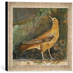Ingelijste 1e eeuw vogel/room. Muurschildering, kunstdruk in hoogwaardige handgemaakte fotolijst, 30 x 30 cm, zilver Raya