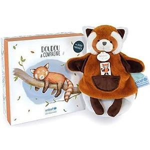 Doudou et Compagnie - Unicef DC3988 knuffelpop – panda rood – 25 cm – mooie geschenkdoos – Baby & Moi – bruin