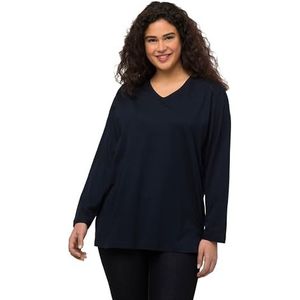 Ulla Popken Dameskleding Plus Size Curvy Back to Basics V-hals Relaxed Fit katoenen T-shirt 725334, marineblauw, 20-22