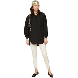 Trendyol Vrouwen bescheiden Oversize Basic Shirt kraag Geweven Bescheiden Shirts, Zwart, 68
