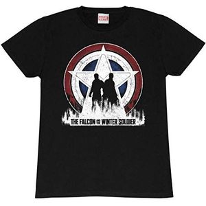 Marvel The Falcon And The Winter Soldier Sam & Bucky Silhouette Vriendje fit t-shirt, Vrouwen, S-5XL, Schwarz, Officiële Koopwaar