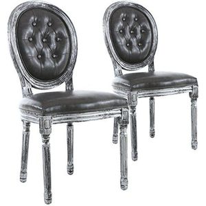 Menzzo Lot 2 chaises de Style médaillon capitonné gestoffeerde stoelen, zilver hout/grijs, l 49 x d 46 x h 96 zitvlak h 46 cm
