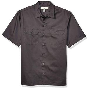 Amazon Essentials Men's Vlek- en kreukbestendig werkshirt met korte mouwen, Grijs, XL