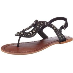 Buffalo 309-1359 valery leer, damessandalen/teenslippers, Zwart Black01, 36 EU