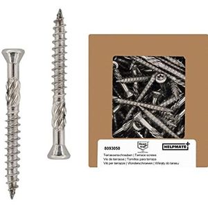HELPMATE Terrasschroeven 5 x 50 roestvrij staal A2, 50 stuks plankschroeven + 1 T25 bit – terrasplanken schroeven voor buiten (terrasbouw, tuinhuisjes, bouwhouten constructies, enz.)