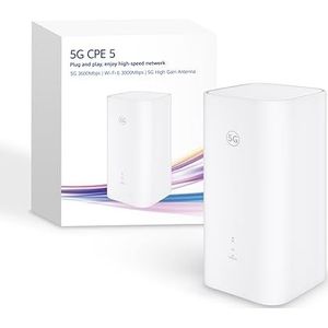 5G CPE 5s, H153, Sim van 5G-router, Wifi 6 AX3000, DL 3600 Mbps/UL 500 Mbps, Antenne met hoge versterking tot wel 9 dBi, LAN/WAN-poort, Gevisualiseerde wifidiagnose, 30 maanden garantie