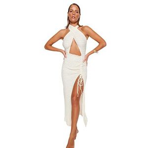 Trendyol Bodycon getailleerde gebreide jurk voor dames, Ecru, XL
