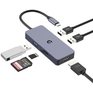 Tymyp USB C-hub, Dual 4K HDMI USB C adapter, 6-in-1 USB-C hub compatibel met Air/Pro/iPad/Surface/andere Type-C apparaten (4K HDMI, USB 3.0, 2* USB 2.0, SD/TF 2.0)