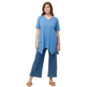 Ulla Popken Dames A-lijn met vlechten T-shirts, blauw, 46/48 NL