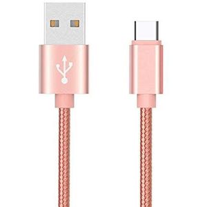 Metalen kabel, nylon, type C, voor Samsung Galaxy A70, Android-smartphone, oplader, aansluiting (roze)