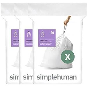 simplehuman CW0272 code X maatwerk afvalzakken, vuilniszakken, 80 liter, 3 x pak van 20 (60 afvalzakken), wit plastic