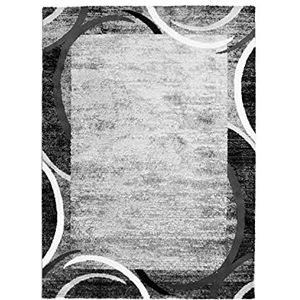 Ingelijst tapijt, abstracte motieven, 240 x 340 cm, grijs