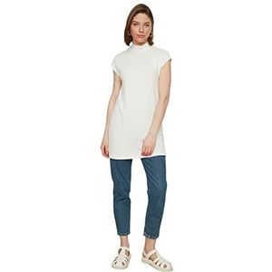 Trendyol Dames witte opstaande kraag mouwloos tap-tuniek tuniek shirt, wit, XL