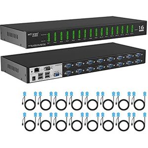 MT-VIKI KVM over IP Switch Rackmount Remote 16 Port USB VGA KVM Switch IP Remote Desktop Selector voor Rack met 16-Pack Kabels OSD 4K60HZ