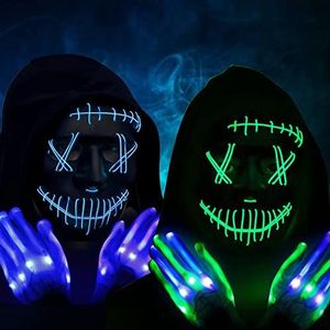 AlagiFun Halloween Scary Mask, led-oplichtend halloween-gezichtsmasker, 2 stuks, cosplay, decoratie voor festival, feest, carnaval, cosplay, Halloween, Kerstmis, blauw + groen
