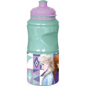 Disney Frozen Elsa en Anna plastic drinkfles voor kinderen, blauw, 380 ml met druppelsluiting en anti-slip band