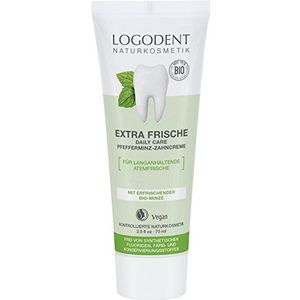 LOGODENT Natuurlijke cosmetica EXTRA VERSE Daily Care pepermunt tandcrème, met biologische kamille en biologische pepermuntolie, voor het gezond houden van het tandvlees, veganistisch, 1 x 75 ml