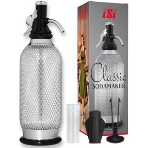 iSi 1060 Sodamaker Classic, 1,0 L, waterbubbler voor bruisend water, bubbler met PEN-fles van roestvrij staalgaas, kooldioxide voor water, baraccessoires in vintage look 106001 roestvrij staal