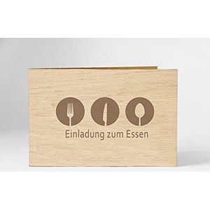 Originele houten wenskaart - Uitnodiging om te eten - 100% handgemaakt in Oostenrijk, van eikenhout gemaakte uitnodigingskaart, wenskaart, vouwkaart, ansichtkaart, verjaardagskaart