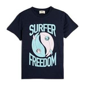 Koton Boys's Crew Neck Short Sleeve Bedrukt T-shirt, marineblauw (720), 7-8 Jaar