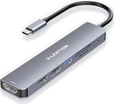 LENTION - CE18 - USB C Hub - Ruimte Grijs - Aluminium - 7-in-1 Functies