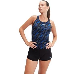 Speedo Hyperboom tankini voor dames, sneldrogend, training, fitness, chloorbestendig, tankini, pak van 1 stuks, Zwart/True Cobalt/Nieuwsgierig Blauw, 54
