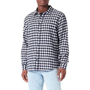 Koton Check Plaid Classic Neck Shirt met lange mouwen voor heren, Navy Check (7c0), S