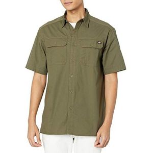 Dickies Ripstop-overhemd met korte mouwen voor heren, casual pasvorm overhemd met button-down-kraag, legergroen, M