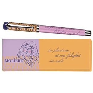 moses. libri_x Molière Rollerbalpen, metaal, met blauwe vulling, bedrukt met citaat van Molière, in een geschenkdoos