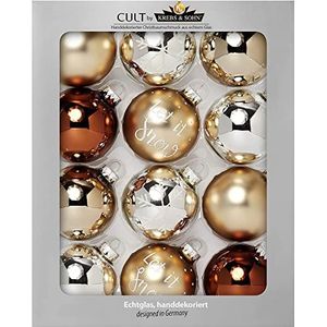 KREBS & SOHN Set van 12 glazen ballen - kerstboomversiering om op te hangen - assortiment kerstballen - bruin zilver