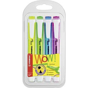 Tekstmarkeerstift - STABILO swing cool - 4 kleuren - geel, groen, blauw, roze