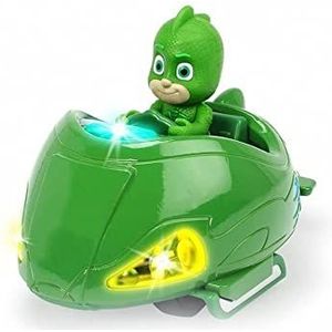 Dickie Toys PJ Masks Mission Racer Gekko, De-Cast voertuig met vrijloop, licht & geluid, speelt titelmelodie uit de serie, incl. Gecko figuur, 12 cm, groen, incl. batterijen