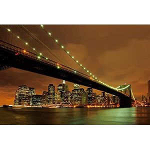 BEELD BEHANG PAPERMOON, Brooklyn Bridge 's nachts, vlies fotobehang, digitale druk, incl. lijm, verschillende maten