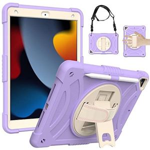 Universele generatie beschermhoes voor iPad 7e 10.2 (2019) met displaybeschermfolie, penhouder, draaibaar, polsband/schouderriem, robuuste beschermhoes voor iPad (violet)