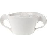 Villeroy en Boch NewWave Suikerpot, jamdoos met deksel, gebogen handvat, premium porselein, vaatwasser- en magnetronbestendig, wit, 260 ml